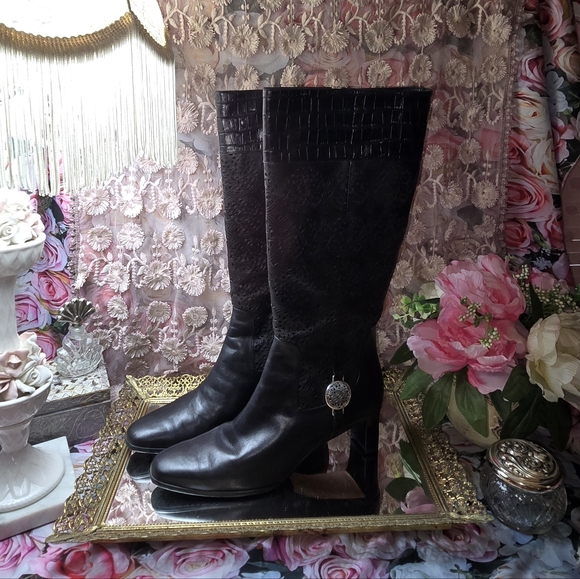 Brighton Shoes - Brighton Women's Size 9.5 Tease Black Genuine Leather Knee High Heeled Boots